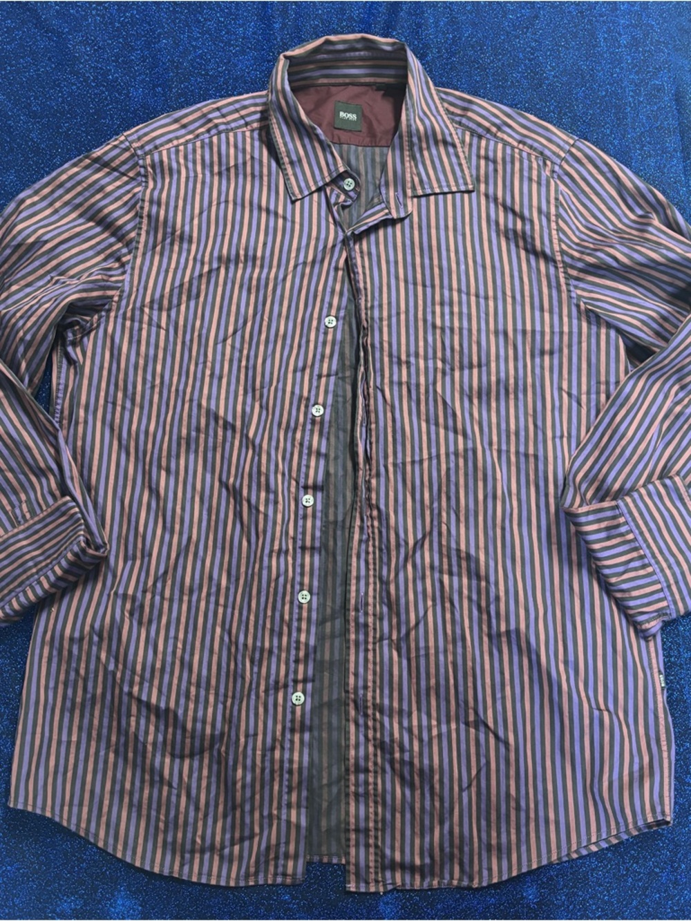 Hugo Boss Men’s Striped Dress Shirt - Blue and Pink